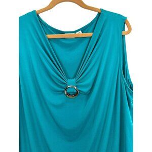 Cato Womens 18/20W Green V-Neck Gathered Neckline Sleeveless Top Silver Clasp
